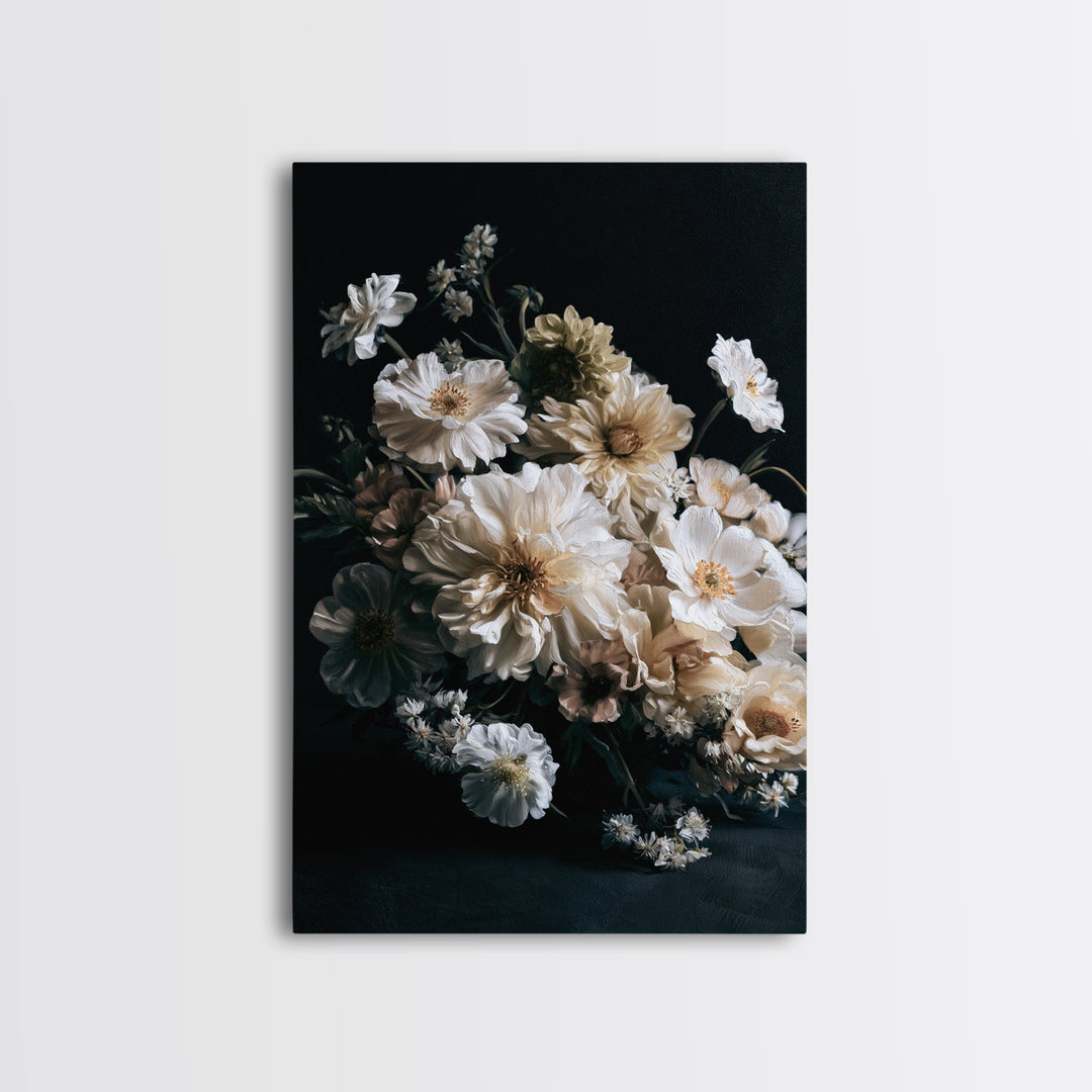 Moody Dark Background Bouquet for Formal Dining Canvas Print, Dining Room Art, Luxury Decor, Dining Room Decor, Dining, DRA-2x3-67