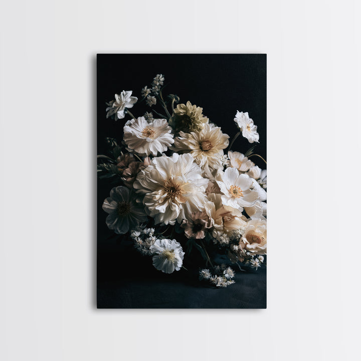 Moody Dark Background Bouquet for Formal Dining Canvas Print, Dining Room Art, Luxury Decor, Dining Room Decor, Dining, DRA-2x3-67