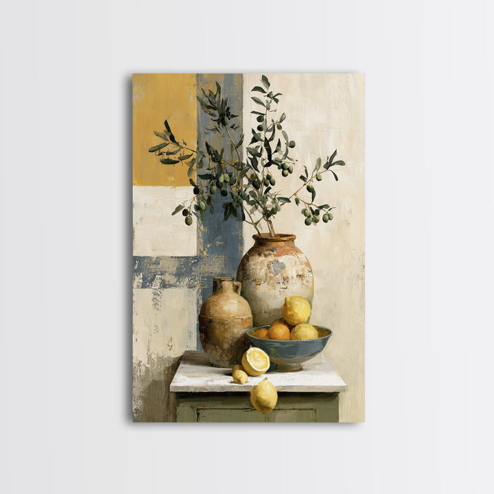 Mediterranean Olive Branch and Citrus Arrangement Canvas Print, Dining Room Art, Minimalist Decor, Dining Room Decor, Dining, DRA-2x3-68
