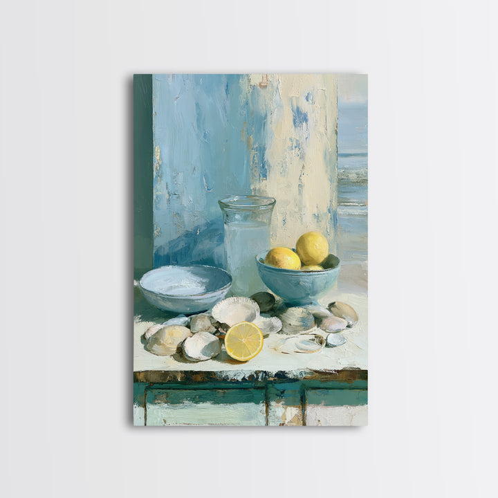 Shellfish and Lemon Still Life Canvas Print, Dining Room Art, Neutral Decor, Dining Room Decor, Oil Painting, Dining, DRA-2x3-72