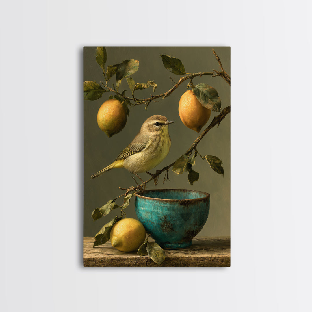 Italian Lemon Branch Framed Canvas Print, Dining Room Art, Abstract Art, Dining Room Decor, Oil Painting, Dining, DRA-2x3-85