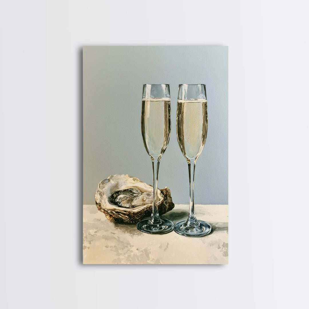 Elegant Oyster and Champagne Still Life Framed Canvas Print, Dining Room Art, Printable Wall Art, Dining Room Decor, Dining, DRA-2x3-87