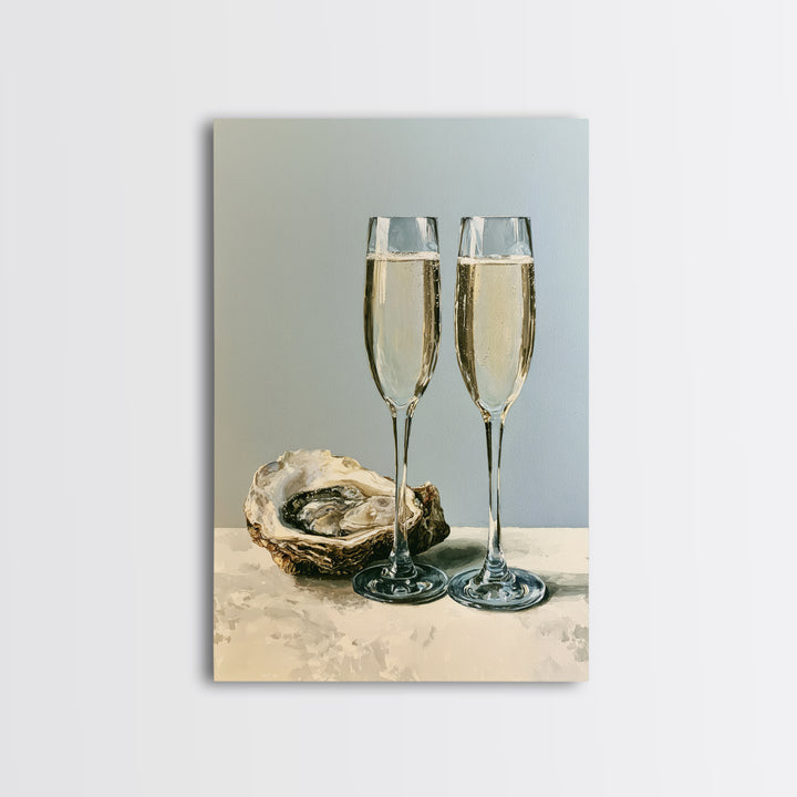 Elegant Oyster and Champagne Still Life Framed Canvas Print, Dining Room Art, Printable Wall Art, Dining Room Decor, Dining, DRA-2x3-87