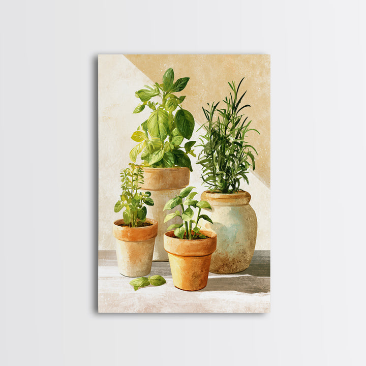 Modern Kitchen Herbs Framed Canvas Print, Dining Room Art, Canvas Art, Dining Room Decor, Watercolor Art, Dining, DRA-2x3-89