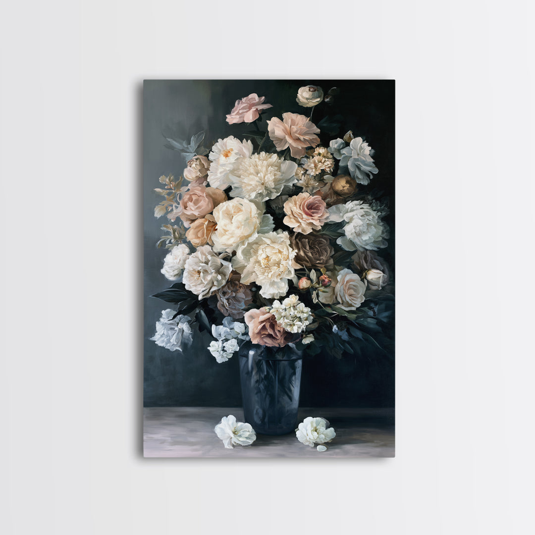 Moody Dark Background Bouquet for Formal Dining Canvas Print, Dining Room Art, Large Wall Art, Dining Room Decor, Dining, DRA-2x3-91