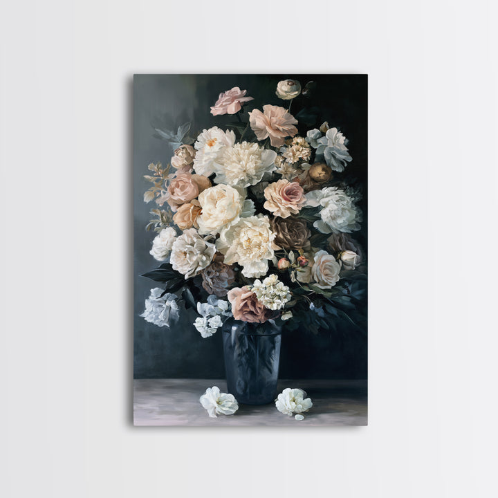 Moody Dark Background Bouquet for Formal Dining Canvas Print, Dining Room Art, Large Wall Art, Dining Room Decor, Dining, DRA-2x3-91