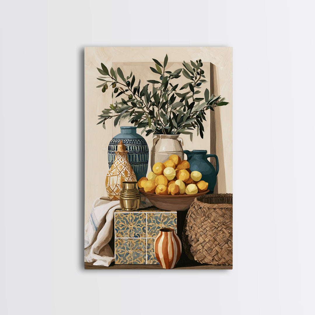 Mediterranean Olive Branch and Citrus Arrangement Canvas Print, Dining Room Art, 3 Piece Wall Art, Dining Room Decor, Dining, DRA-2x3-92