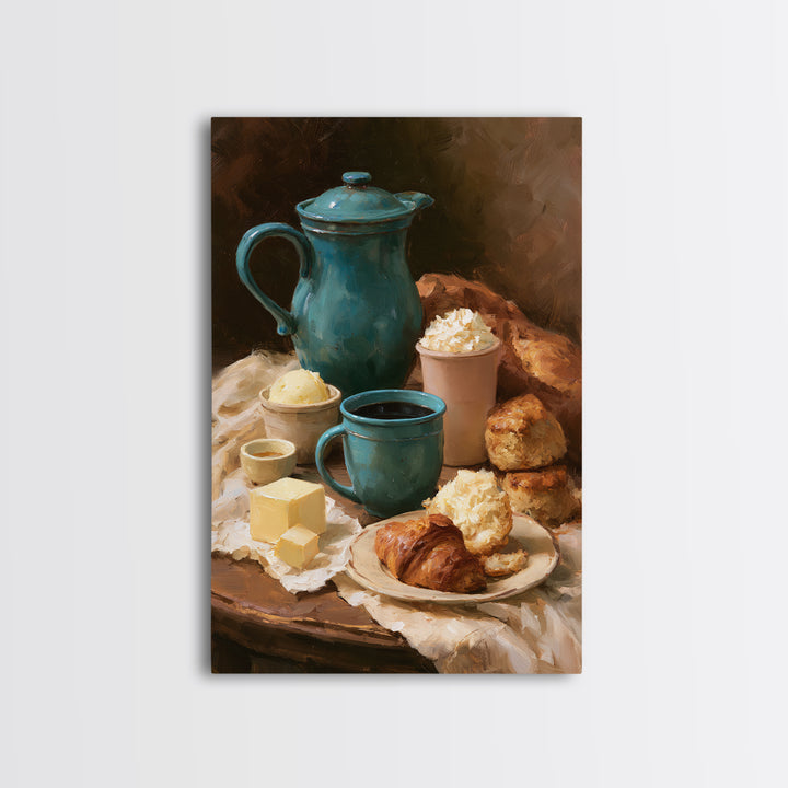 Coffee and Pastry Scene for Breakfast Nook Framed Canvas Print, Dining Room Art, Fall Decor, Dining Room Decor, Dining, DRA-2x3-94