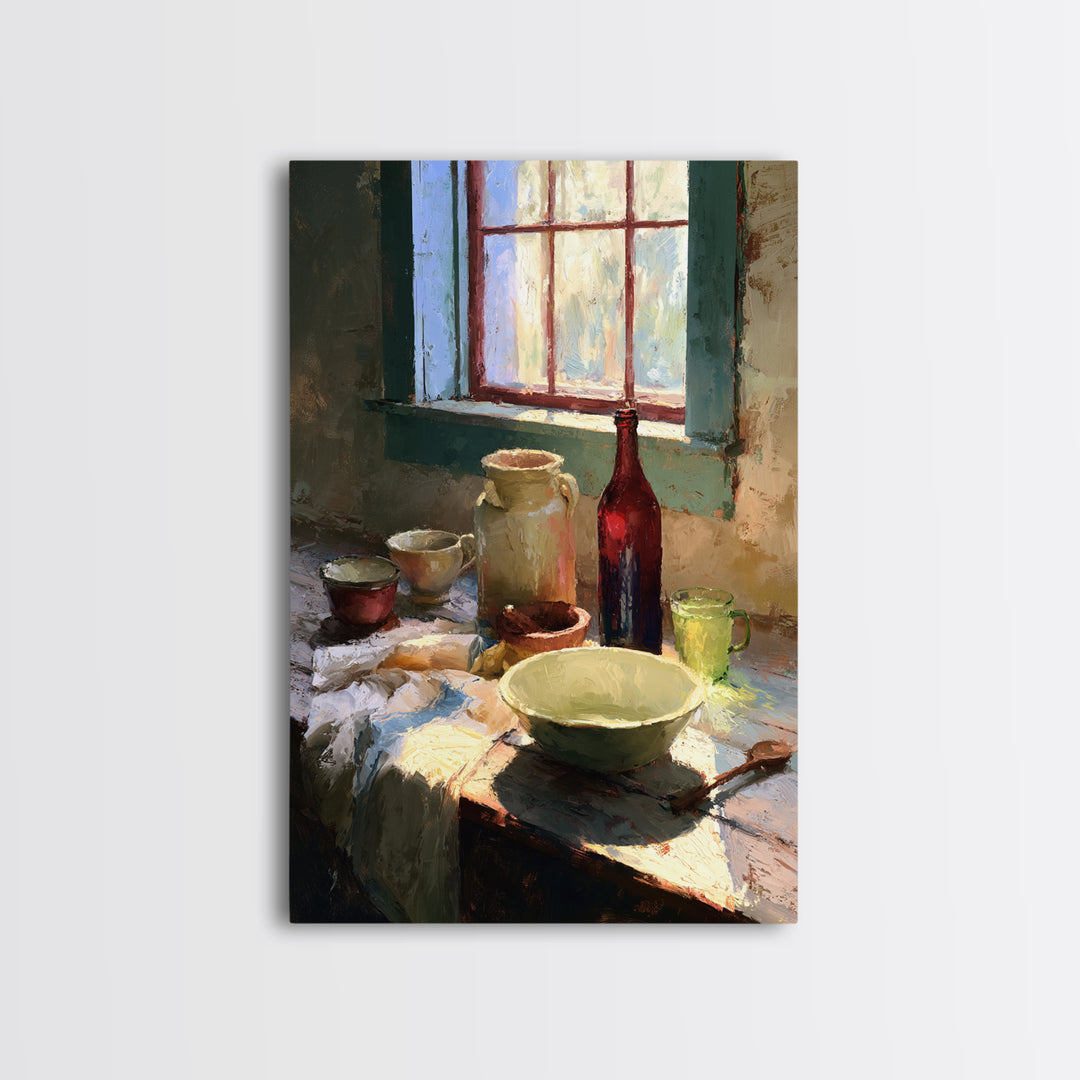 Sunlit Farmhouse Table Objects Without Room View Canvas Print, Dining Room Art, Printable Wall Art, Dining Room Decor, Dining, DRA-2x3-97