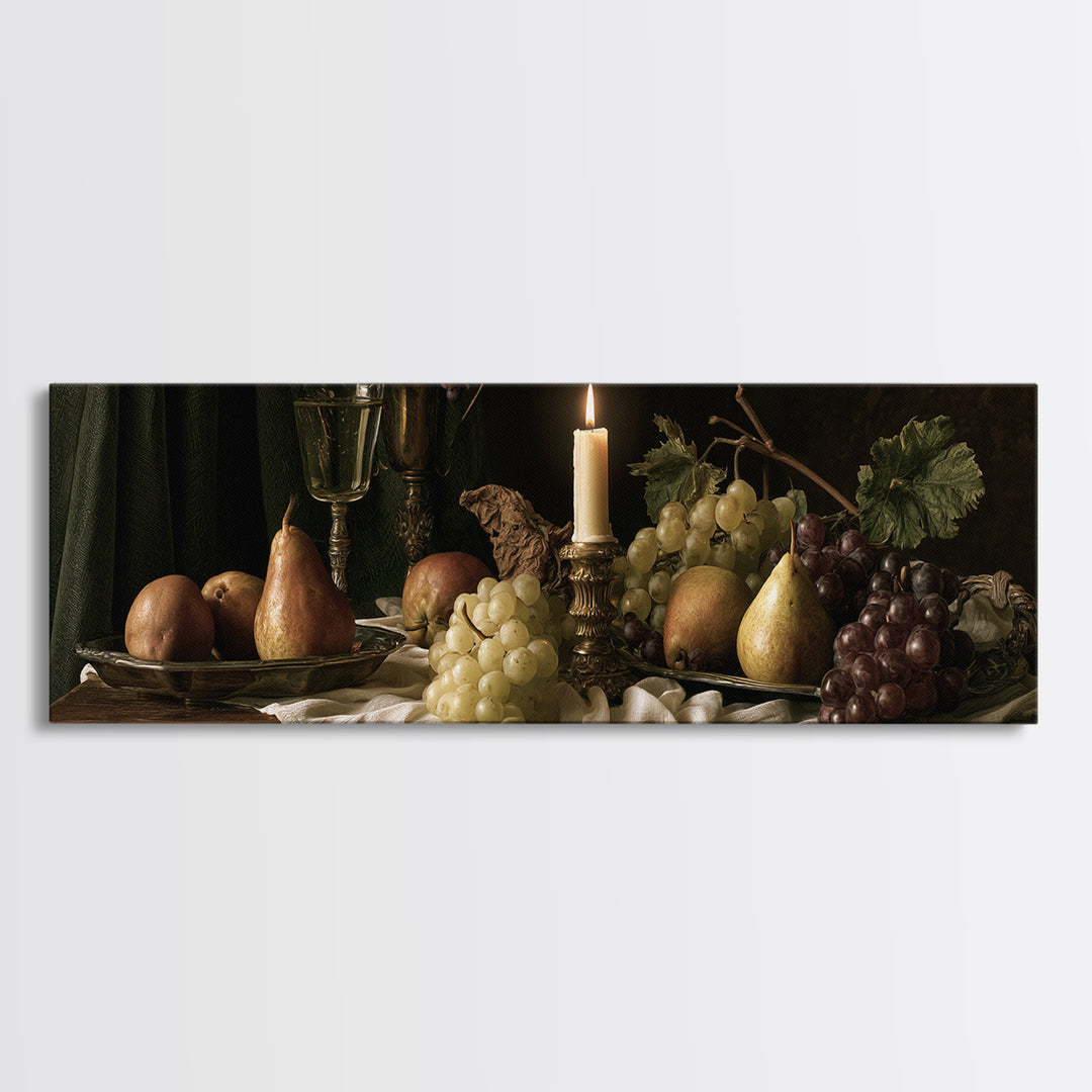 Classical Fruit Still Life Framed Canvas Print, Dining Room Art, Kitchen Wall Art, Dining Room Decor, Fine Art, Dining, DRA-3x1-17