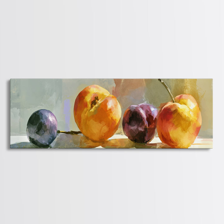 Peach and Plum Still Life Canvas Print, Dining Room Art, Food Art, Dining Room Decor, Fine Art, Dining, Textured Painting, DRA-3x1-36