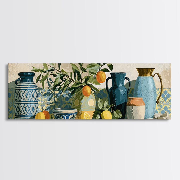 Mediterranean Olive Branch and Citrus Arrangement Canvas Print, Dining Room Art, 3 Piece Wall Art, Dining Room Decor, Dining, DRA-3x1-4