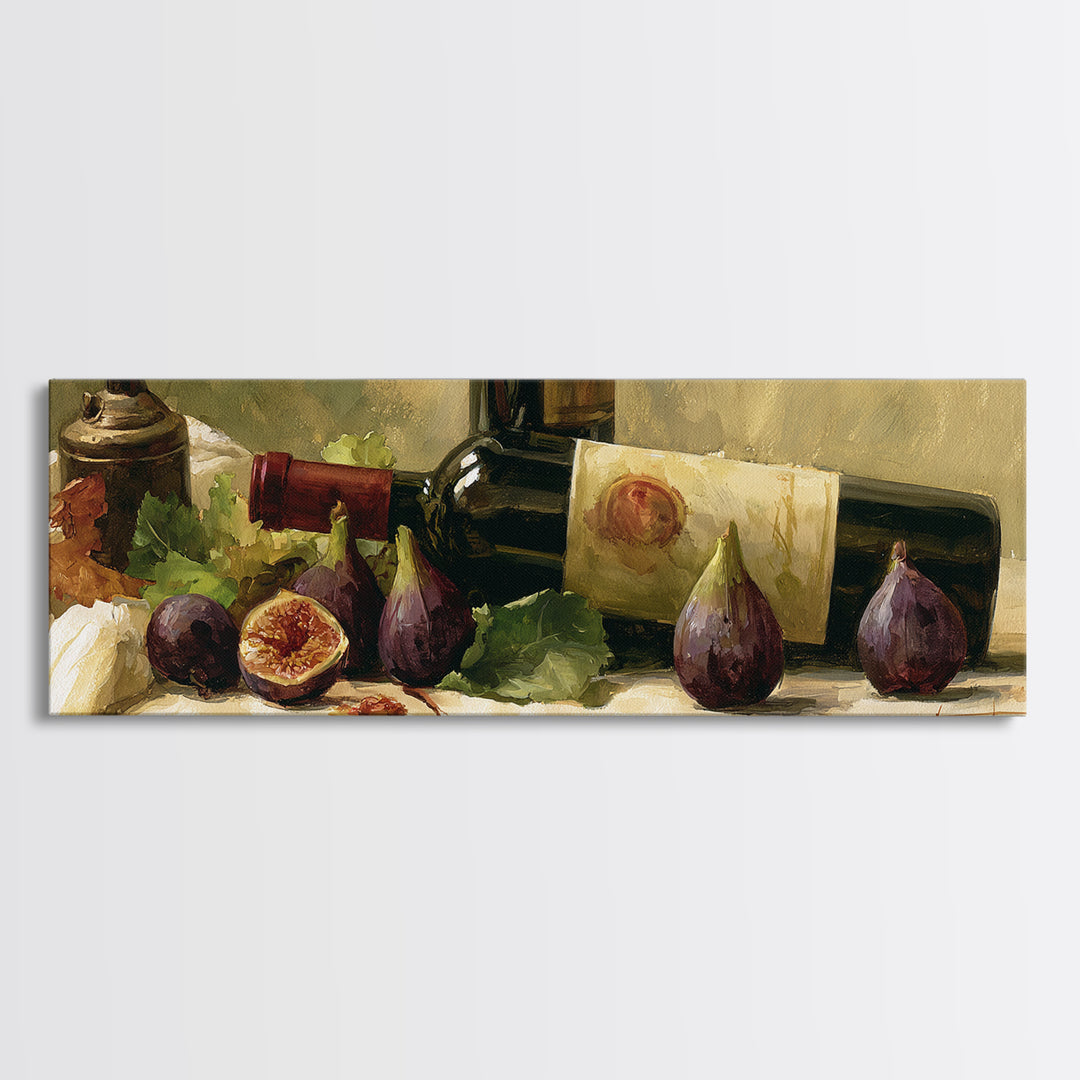 Wine Bottle and Figs on a Linen Canvas Print, Dining Room Art, Minimalist Decor, Dining Room Decor, Abstract Art, Dining, DRA-3x1-43