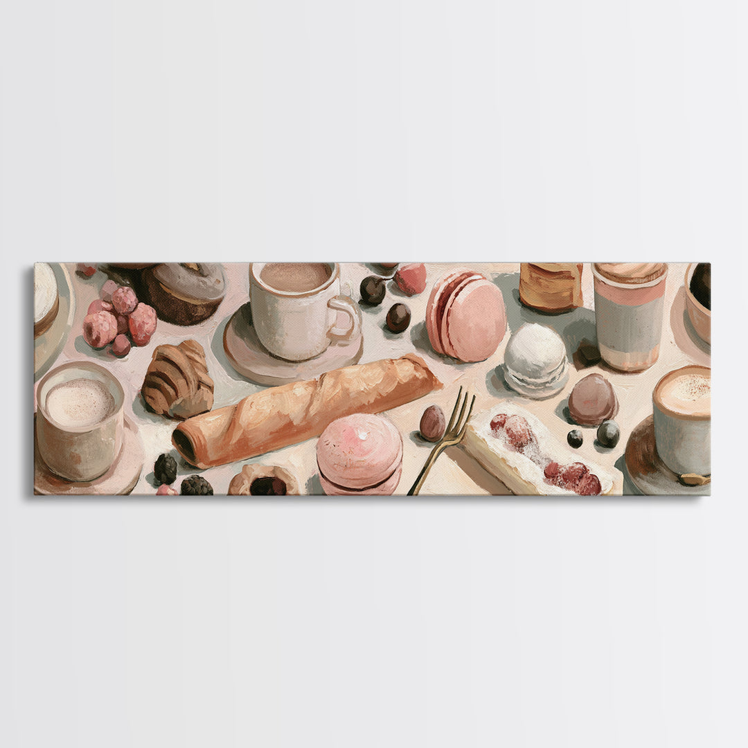 French Bistro Food Illustration Without Text Canvas Print, Dining Room Art, Canvas Wall Art, Dining Room Decor, Watercolor Art, DRA-3x1-50