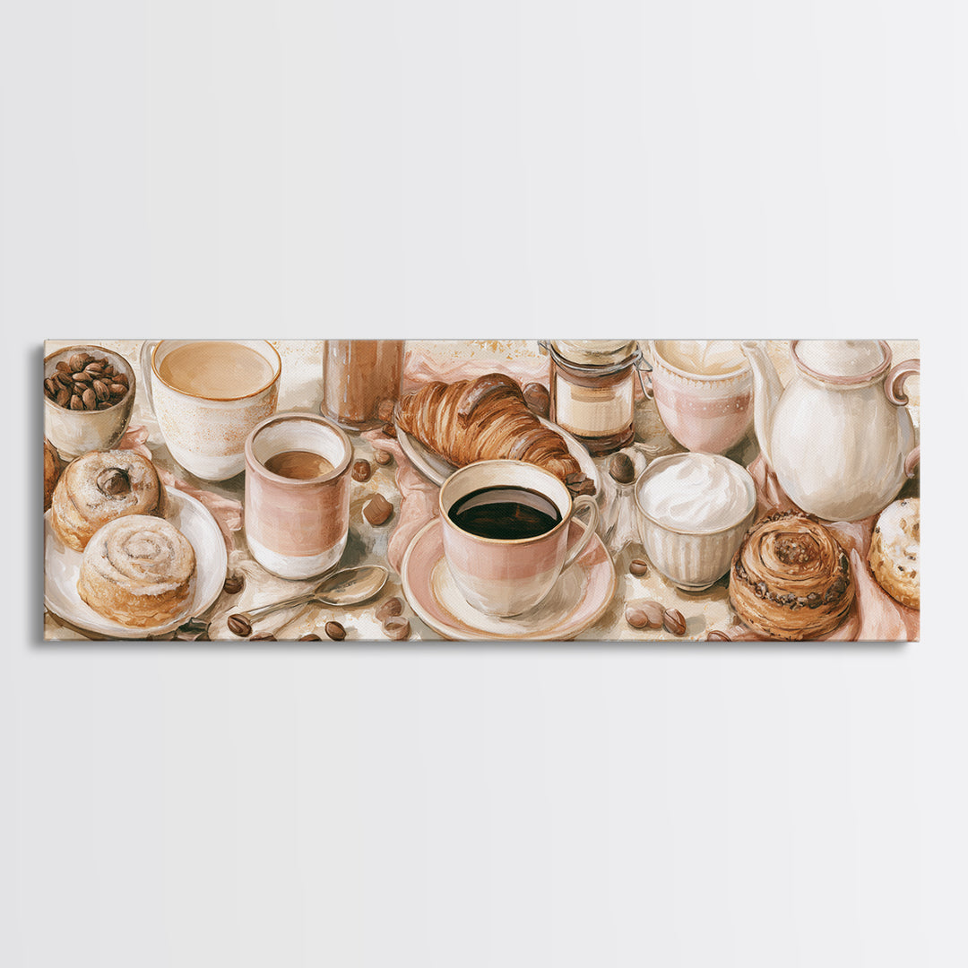 Coffee and Pastry Scene for Breakfast Nook Canvas Print, Dining Room Art, Modern Wall Art, Dining Room Decor, Fine Art, Dining, DRA-3x1-54