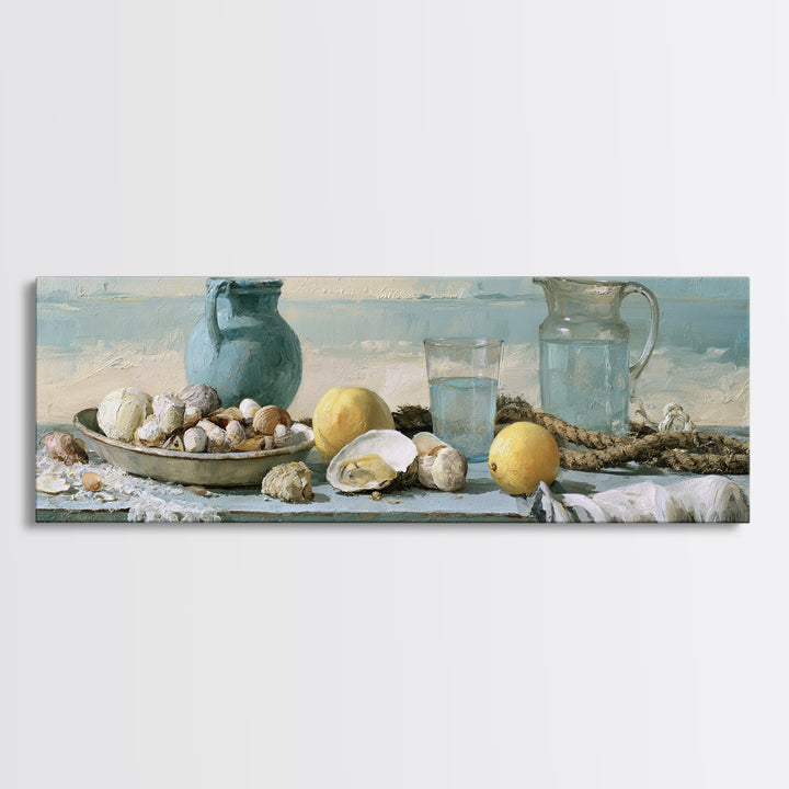Shellfish and Lemon Still Life Framed Canvas Print, Dining Room Art, Art Print, Dining Room Decor, Dining, Abstract Art, DRA-3x1-56