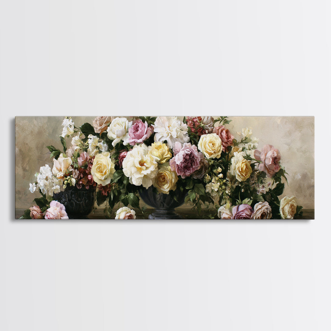 Classic Dutch Feast Arrangement Framed Canvas Print, Dining Room Art, Textured Painting, Dining Room Decor, Fine Art, Dining, DRA-3x1-59