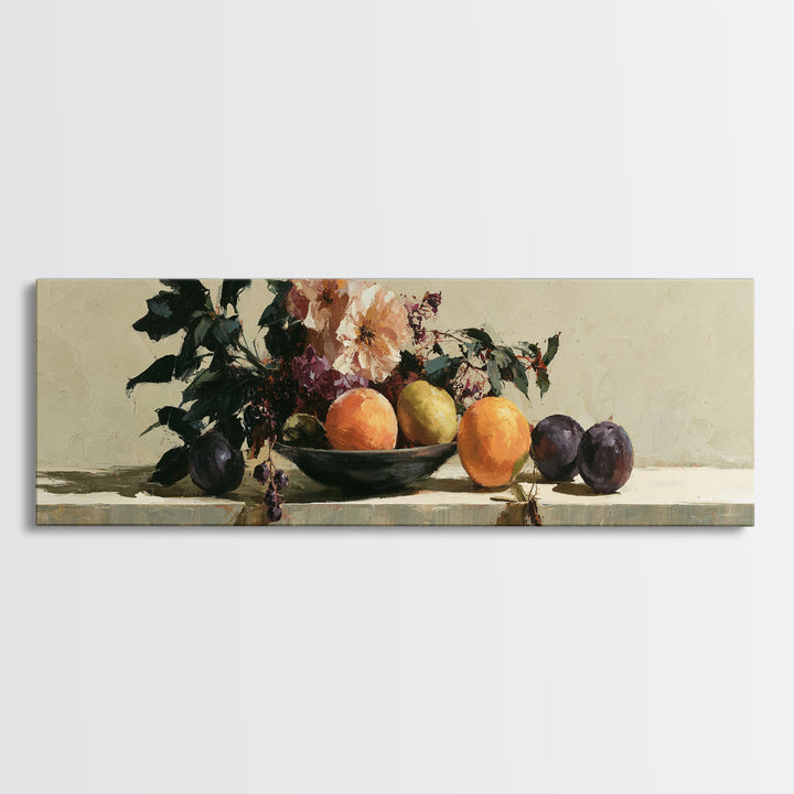Peach and Plum Still Life Framed Canvas Print, Dining Room Art, Fine Art Print, Dining Room Decor, Fine Art, Dining, Fall Decor, DRA-3x1-60