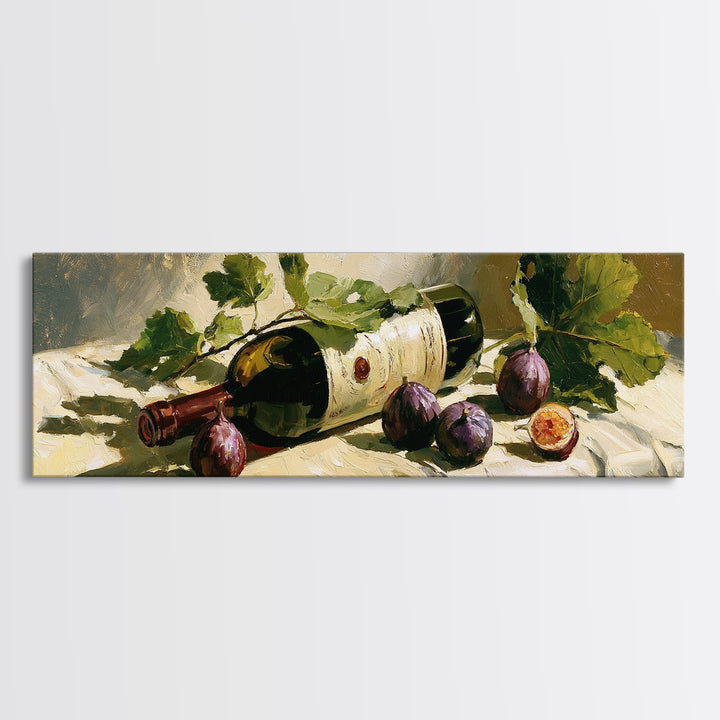 Wine Bottle and Figs on a Linen Framed Canvas Print, Dining Room Art, Printable Wall Art, Dining Room Decor, Fine Art, Dining, DRA-3x1-67