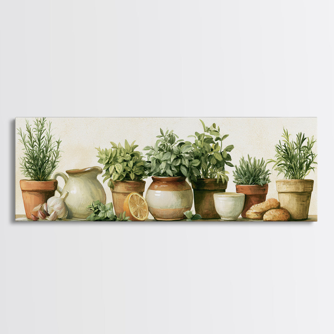 Modern Kitchen Herbs Framed Canvas Print, Dining Room Art, Modern Wall Art, Dining Room Decor, Fine Art, Dining, Gallery Decor, DRA-3x1-73