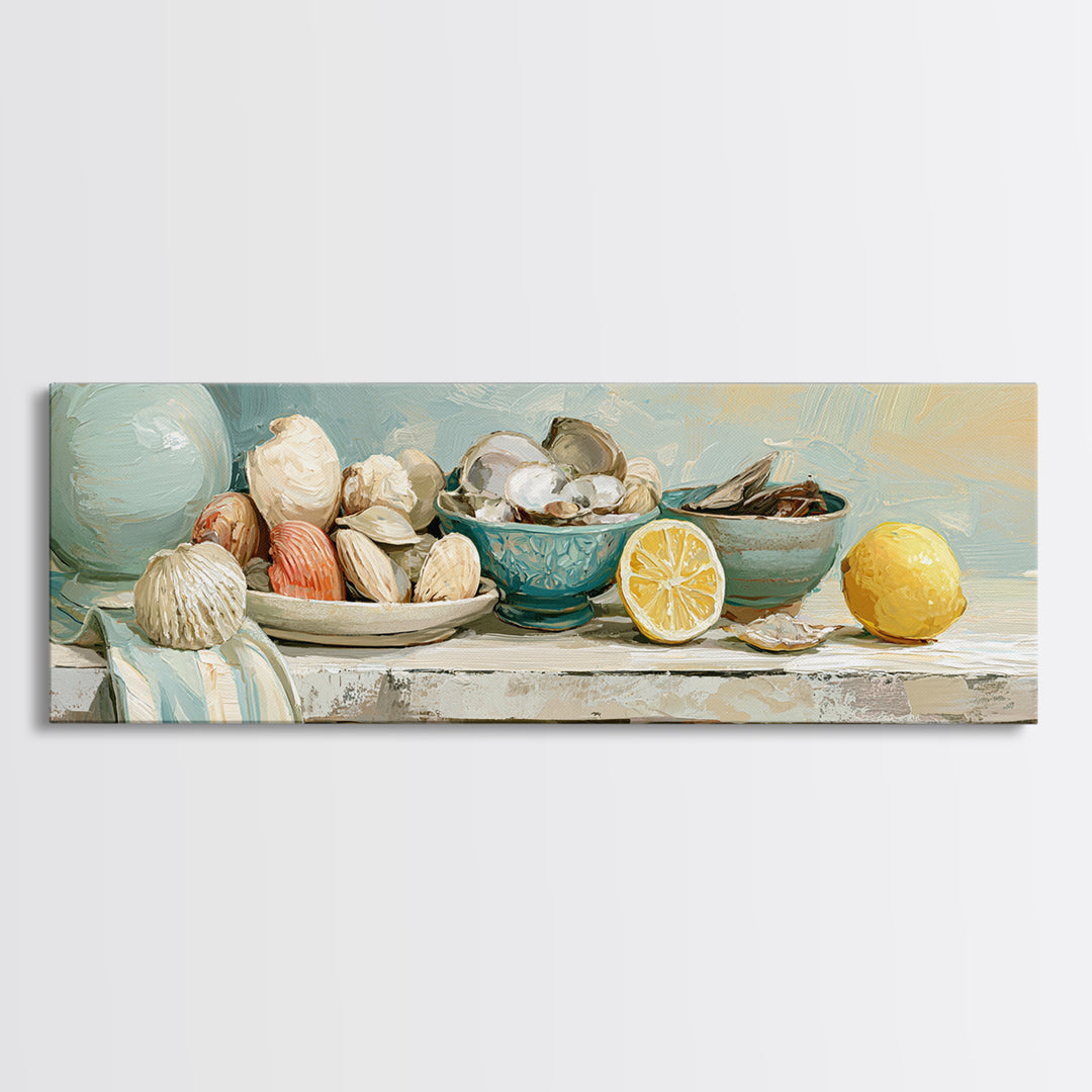 Shellfish and Lemon Still Life Canvas Print, Dining Room Art, Wall Art, Dining Room Decor, Fine Art, Dining, Printable Art, DRA-3x1-80