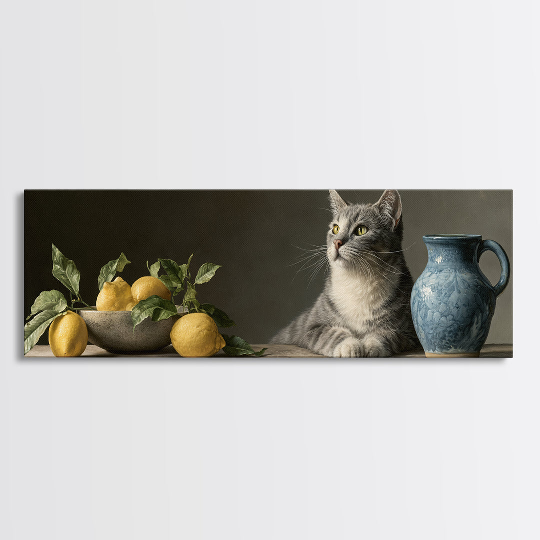 Italian Lemon Branch Canvas Print, Dining Room Art, Kitchen Wall Decor, Dining Room Decor, Oil Painting, Dining, DRA-3x1-93