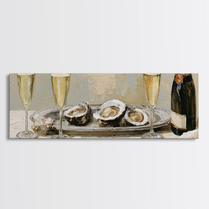 Elegant Oyster and Champagne Still Life Canvas Print, Dining Room Art, Gallery Decor, Dining Room Decor, Oil Painting, Dining, DRA-3x1-95