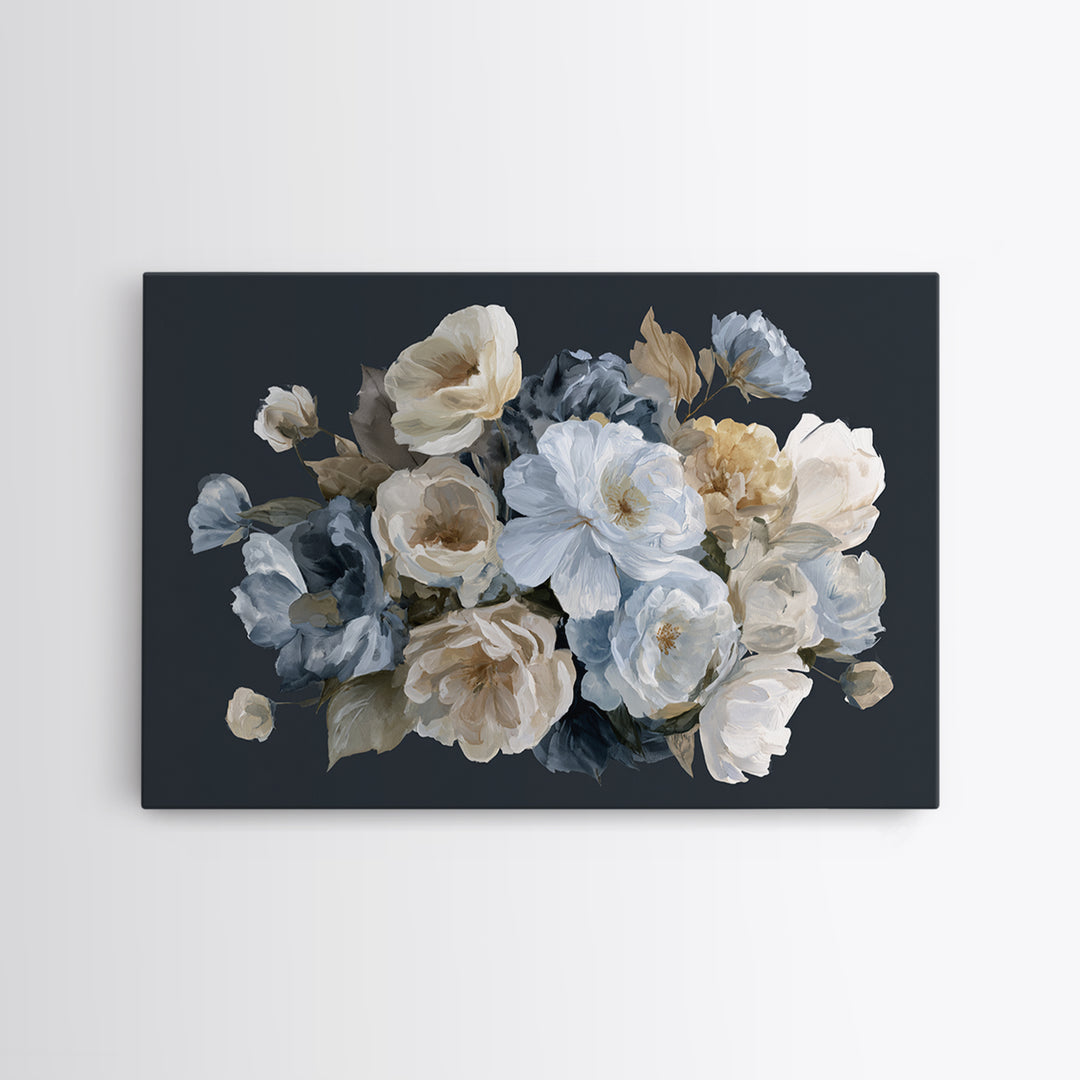 Moody Dark Background Bouquet for Formal Dining Canvas Print, Dining Room Art, Minimalist Decor, Dining Room Decor, Dining, DRA-3x2-15