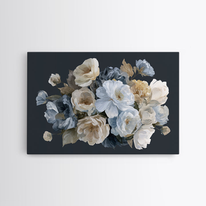Moody Dark Background Bouquet for Formal Dining Canvas Print, Dining Room Art, Minimalist Decor, Dining Room Decor, Dining, DRA-3x2-15