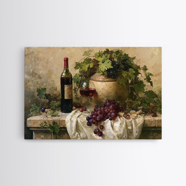 Botanical Grapevine with Leaves and Fruit Framed Canvas Print, Dining Room Art, Kitchen Wall Art, Dining Room Decor, Dining, DRA-3x2-25
