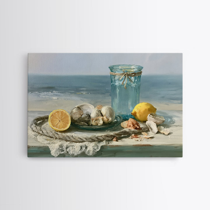 Shellfish and Lemon Still Life Canvas Print, Dining Room Art, Kitchen Wall Art, Dining Room Decor, Watercolor Art, Dining, DRA-3x2-44