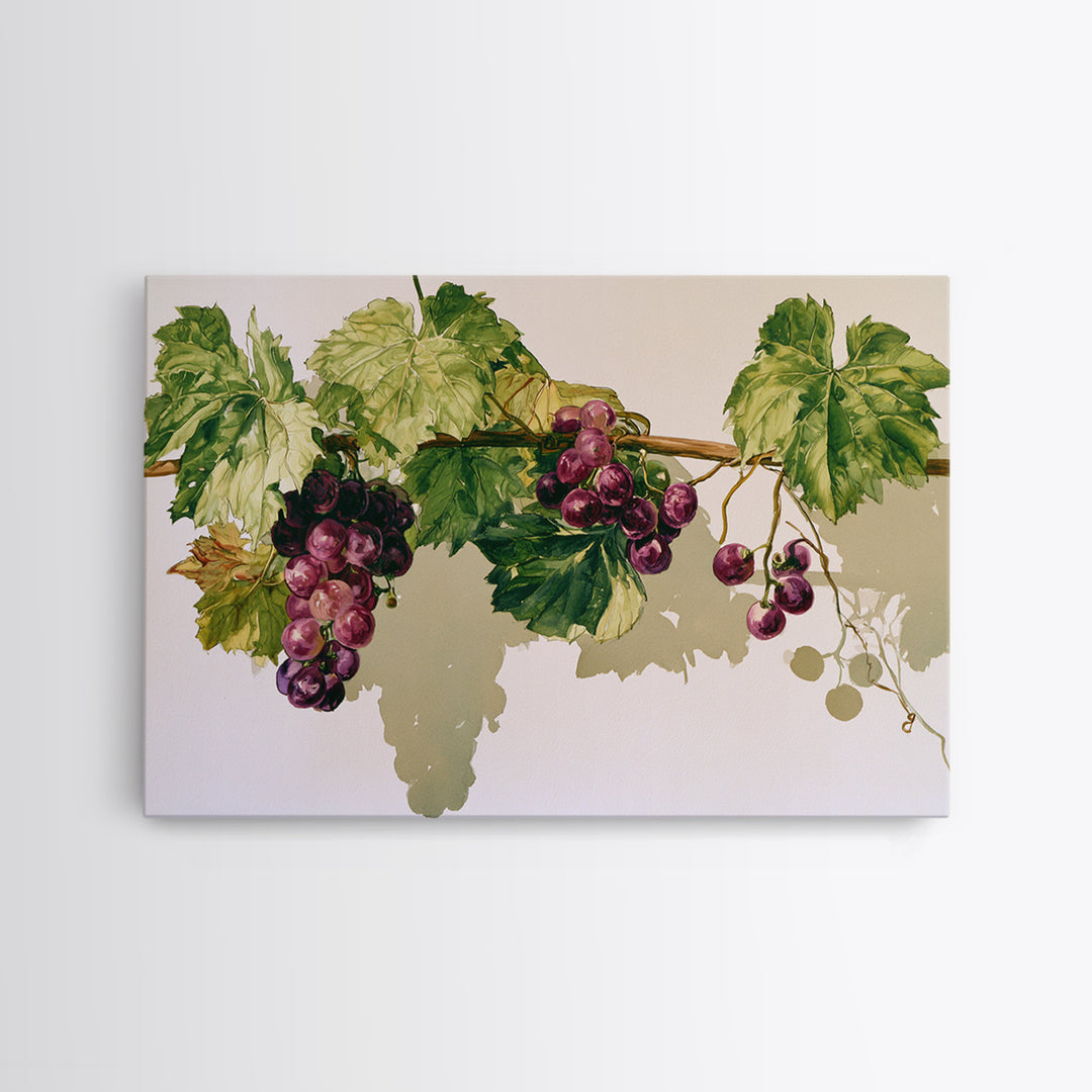 Botanical Grapevine with Leaves and Fruit Canvas Print, Dining Room Art, Abstract Wall Art, Dining Room Decor, Oil Painting, DRA-3x2-49