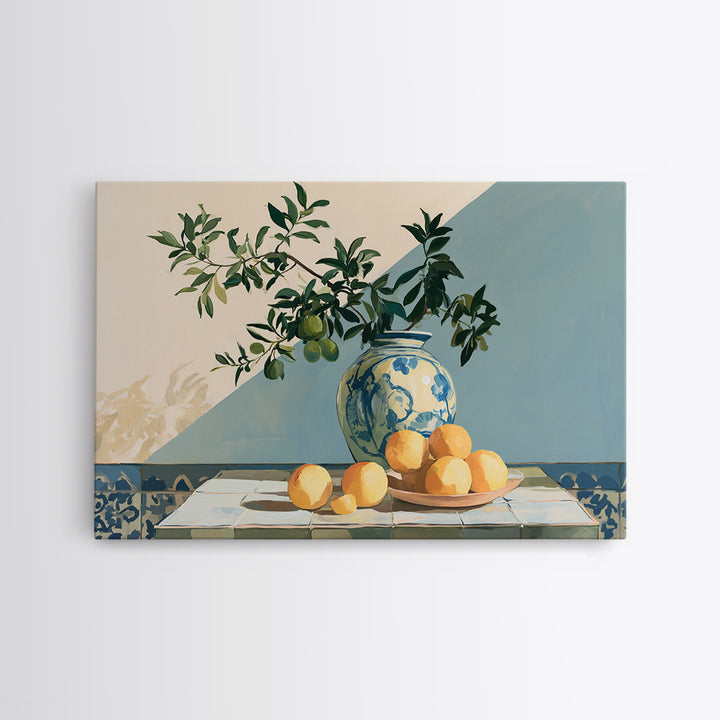 Mediterranean Olive Branch and Citrus Arrangement Canvas Print, Dining Room Art, 3 Piece Wall Art, Dining Room Decor, Dining, DRA-3x2-64