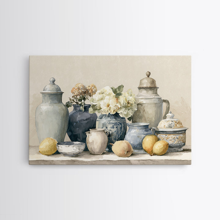 Classic Dutch Feast Arrangement Framed Canvas Print, Dining Room Art, Abstract Art, Dining Room Decor, Watercolor Art, Dining, DRA-3x2-71