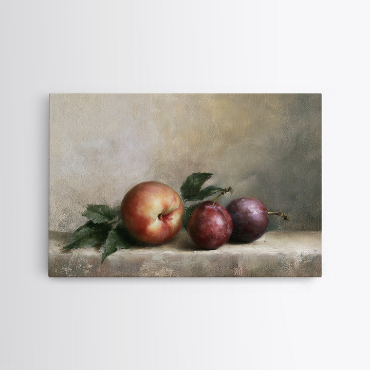 Peach and Plum Still Life Canvas Print, Dining Room Art, Kitchen Wall Decor, Dining Room Decor, Dining, Statement Artwork, DRA-3x2-72