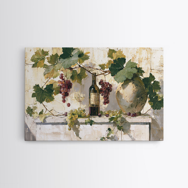 Botanical Grapevine with Leaves and Fruit Canvas Print, Dining Room Art, Abstract Wall Art, Dining Room Decor, Oil Painting, DRA-3x2-73
