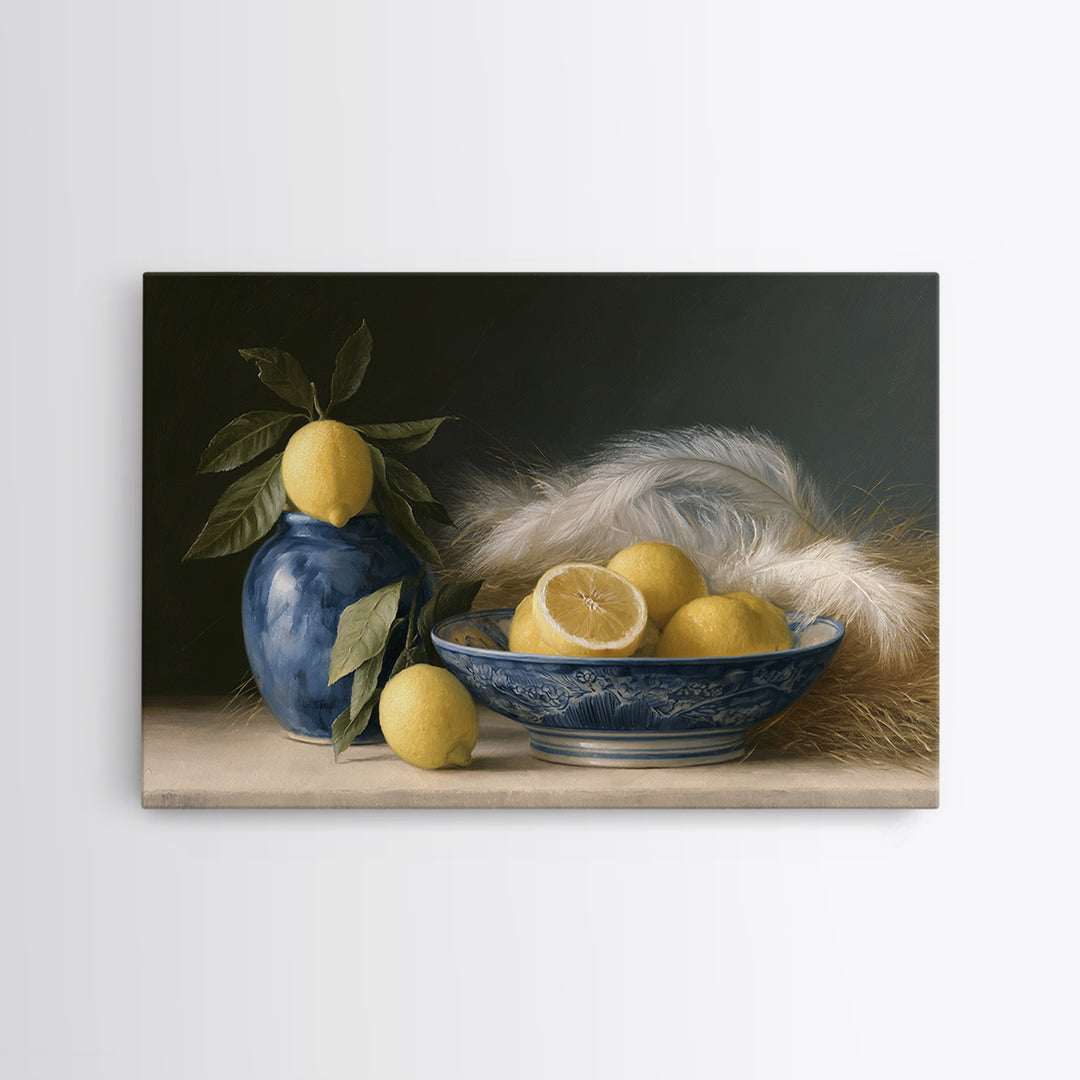 Italian Lemon Branch Framed Canvas Print, Dining Room Art, Modern Wall Art, Dining Room Decor, Watercolor Art, Dining, DRA-3x2-81