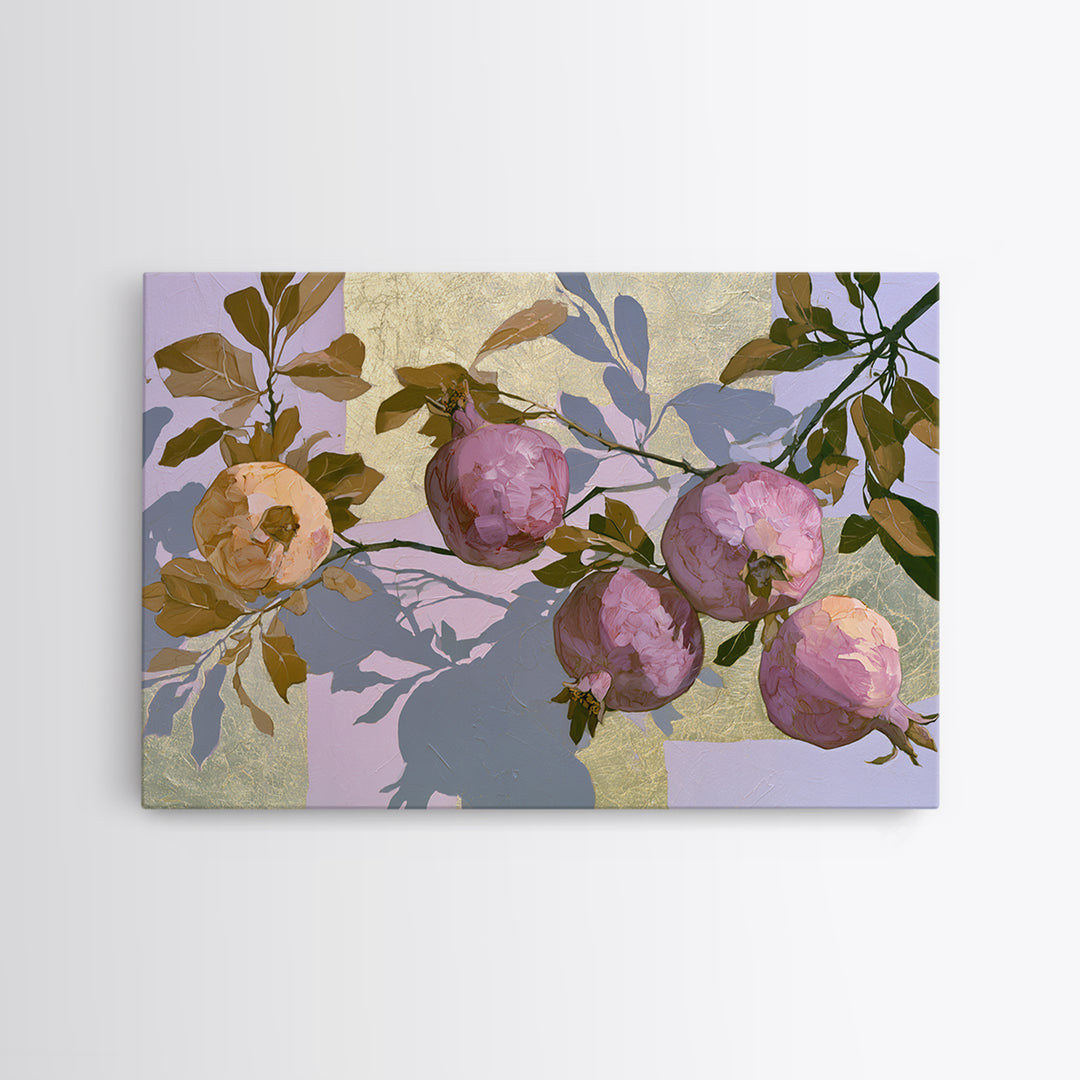 Pomegranate and Gold Leaf Botanical Study Canvas Print, Dining Room Art, Coastal Decor, Dining Room Decor, Fine Art, Dining, DRA-3x2-84