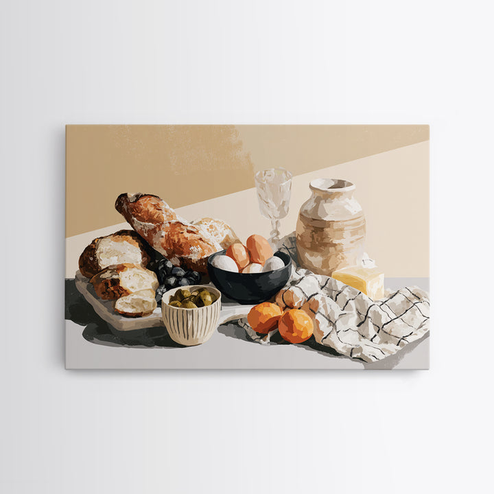 French Bistro Food Illustration Without Text Framed Canvas Print, Dining Room Art, Printable Art, Dining Room Decor, Dining, DRA-3x2-86