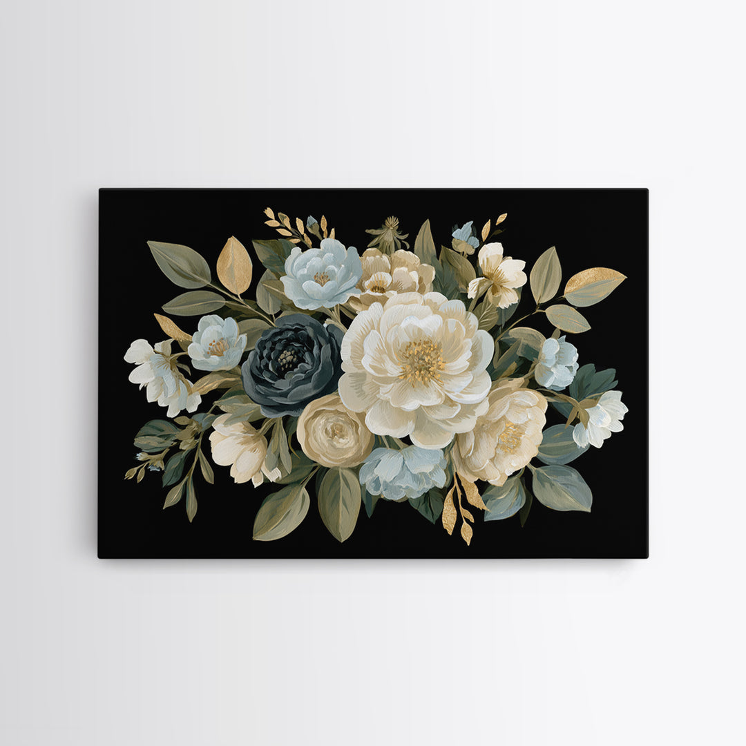 Moody Dark Background Bouquet for Formal Dining Canvas Print, Dining Room Art, Set of 3 Prints, Dining Room Decor, Dining, DRA-3x2-87