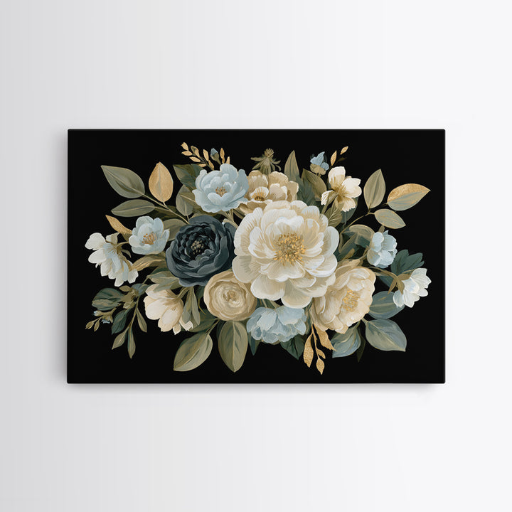 Moody Dark Background Bouquet for Formal Dining Canvas Print, Dining Room Art, Set of 3 Prints, Dining Room Decor, Dining, DRA-3x2-87