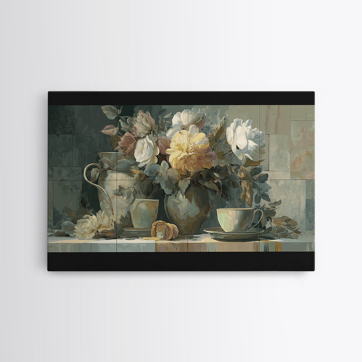 Italian Lemon Branch Framed Canvas Print, Dining Room Art, Abstract Art, Dining Room Decor, Oil Painting, Dining, DRA-3x2-9