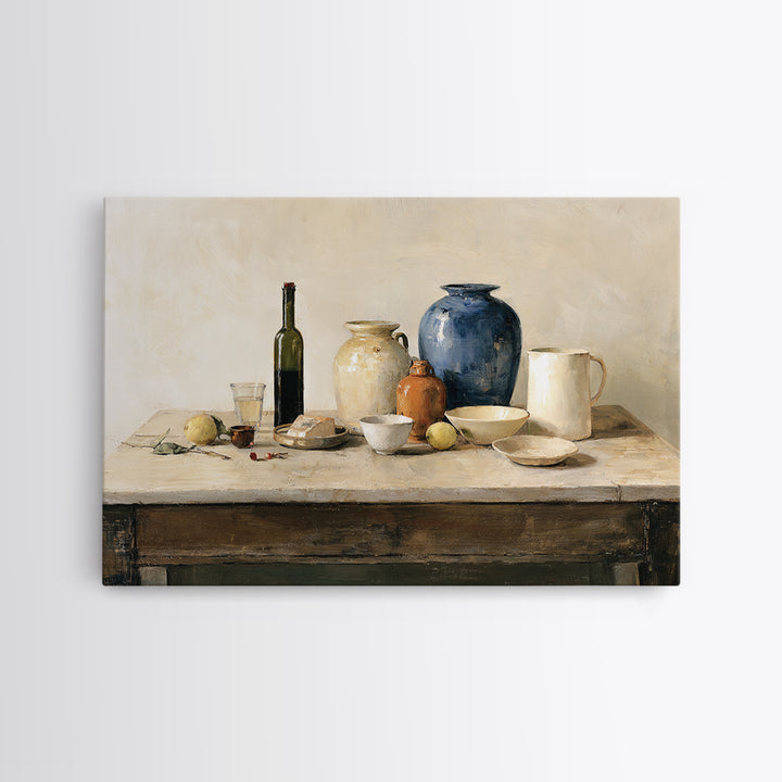 Sunlit Farmhouse Table Objects Without Room View Canvas Print, Dining Room Art, 3 Piece Wall Art, Dining Room Decor, Dining, DRA-3x2-93