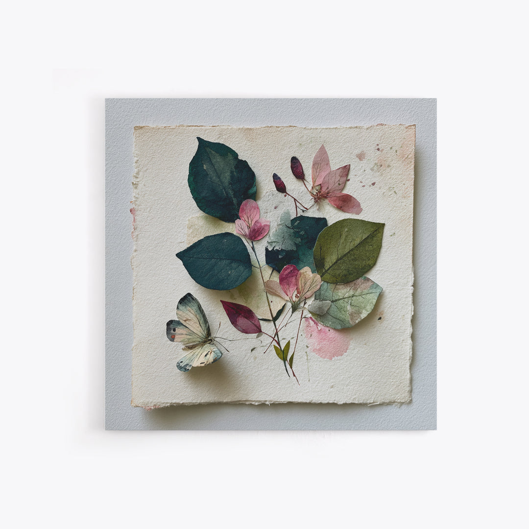 Botanical Collage with Butterflies and Old Paper Canvas Print, Eclectic Art, Wall Art, Living Room Decor, Fine Art, Eclectic, ECL-1x1-13