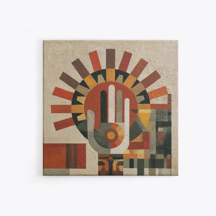 Geometric Sun and Hand Motif Canvas Print, Eclectic Art, Original Art, Living Room Decor, Abstract Art, Eclectic, Gallery Decor, ECL-1x1-15