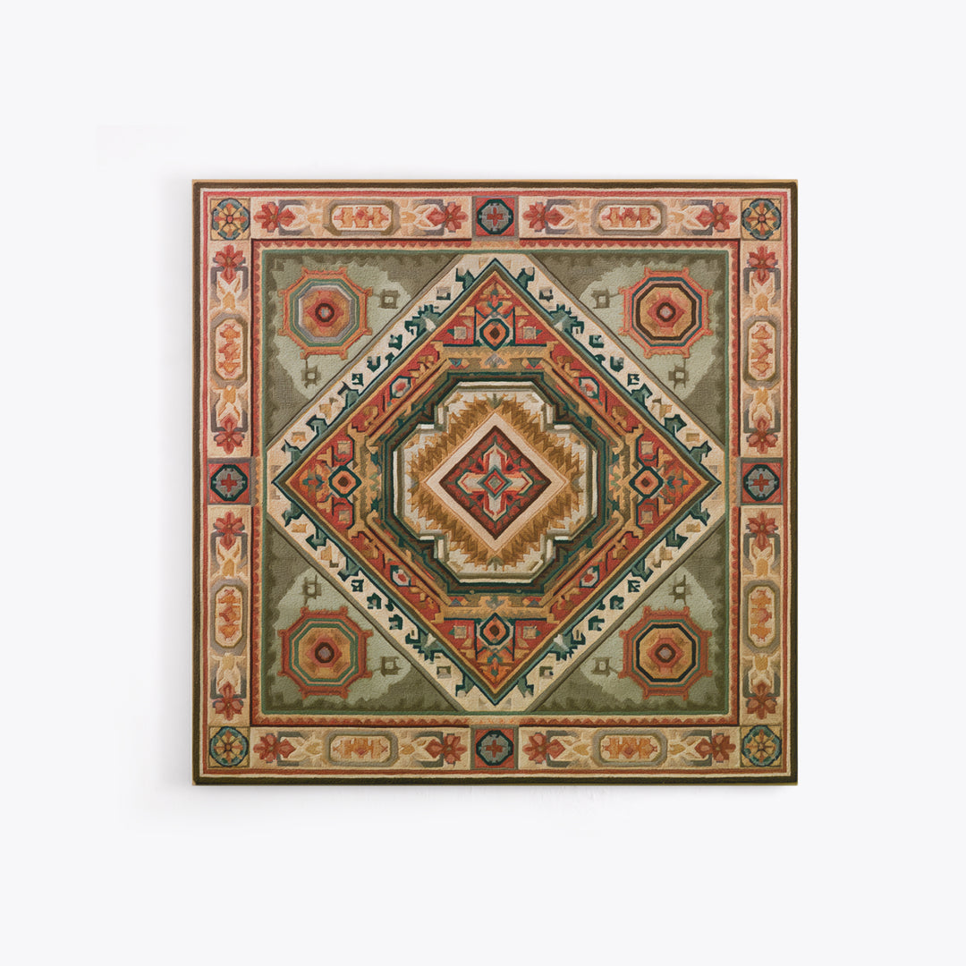 Layered Tapestry Pattern Framed Canvas Print, Eclectic Art, Large Wall Art, Living Room Decor, Watercolor Art, Eclectic, ECL-1x1-16