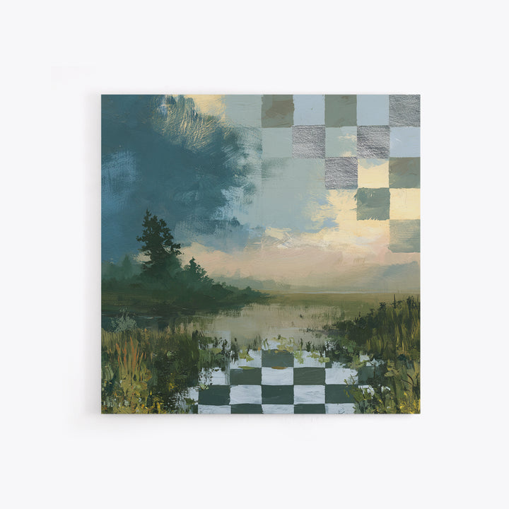 Playful Checkerboard Landscape Framed Canvas Print, Eclectic Art, Printable Wall Art, Living Room Decor, Fine Art, Eclectic, ECL-1x1-33