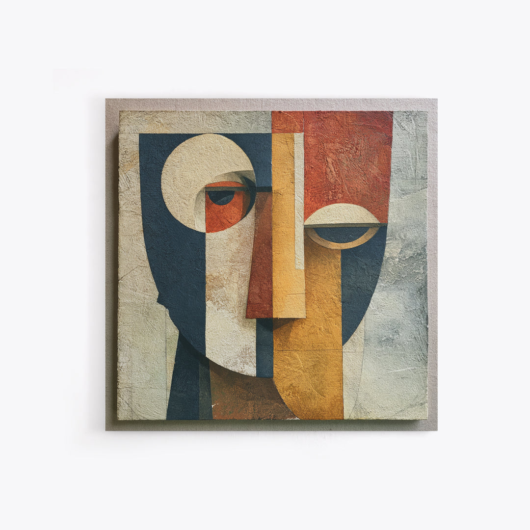 Abstract Mask with Playful Textures Framed Canvas Print, Eclectic Art, Living Room Decor, Abstract Art, Eclectic, ECL-1x1-44
