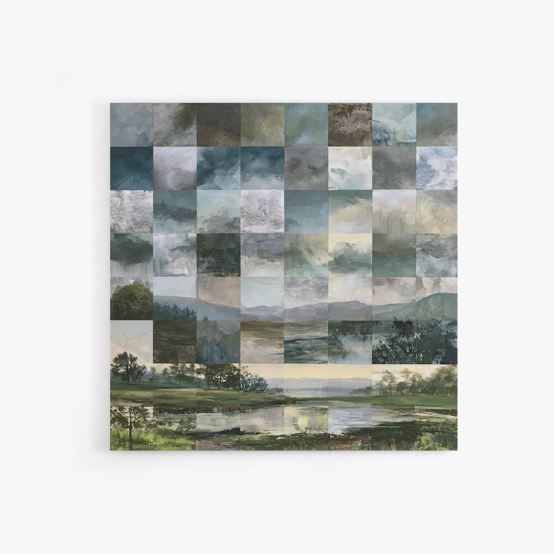Bohemian Patchwork Landscape Framed Canvas Print, Eclectic Art, Room Decor, Living Room Decor, Oil Painting, Eclectic, ECL-1x1-48