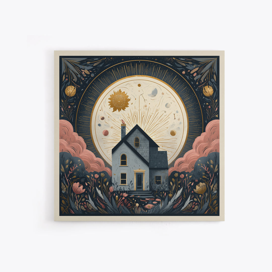 Folk Art House Canvas Print, Eclectic Art, Fine Art Print, Living Room Decor, Watercolor Art, Eclectic, Digital Prints, ECL-1x1-55